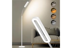 ‎AMDELNE Amdelne Stehlampe Dimmbar Weiß, Stehlampe Wohnzimmer mit 6 Szenemodi & 1H Timer, 12W 1400lm Stehleuchte LED mit Fernbedienung & Touch Steuerung, 360° Schwenkbare Sofa Leselampe für Schlafzimmer Büro