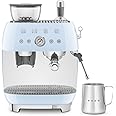 Smeg EGF03PBUK Espresso Coffee Machine with Grinder, 20 Bar Pump, 2.4L, 1650W, Pastel Blue