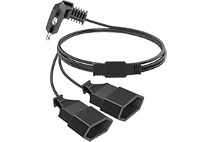 VIEVRE Przedłużacz płaski, wtyczka euro, 1 m, płaski, 2 w 1, potrójna wtyczka typu C, maks. 0,75 mm², płaska wtyczka do monitora, czarny