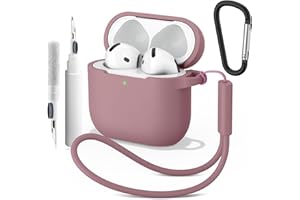 Wanme Cover per AirPods 4 2024 Case con Penna Pulita, Custodia Protettiva in Morbido Silicone per AirPods 4 con Moschettone e Corda Sospesa, LED Visibile
