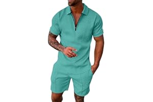 riou Chandal Hombre Completo Verano 2024 Color SóLido Vintage Traje de Moda para Correr Polo Camiseta de Manga Corta Estampada + Pantalones Cortos Ligero y Transpirable Chándal