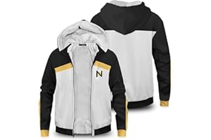 Yejue Natsuki Subaru Cosplay Coat - Men's White Plush Winter Hooded Coat with Zipper and Kangaroo Pocket