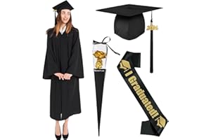 Amycute Abschluss Talar mit Hut, Schwarz Robe, Unisex Graduation Robe, Hut, Akademischer Talar, Uni Kleid, Doktorhut, Quaste 2025 für Abschlussfeier.
