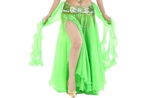 YuanDian Femme Couleur Unie Danse du Ventre Double Haute Fente Longue Jupe Professionnelle Moderne Danse Costume Mousseline De Soie Jupe (Non Compris la Ceinture)