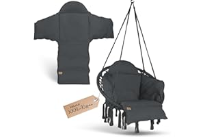 ‎BM BELLAMATILDA BELLAMATILDA® HÄNGESESSEL mit Korb und XXL Kissen | Sehr weicher Hängestuhl Outdoor & Indoor | XXL Hängesitz für Erwachsene & Kinder bis 150 kg | Garten, Wohnzimmer, Balkon (Ocean Grey)
