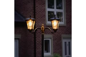 Festive Lights 2.1m 7ft Large Black Twin Head Solar Powered Victoran Style Security Lamp Post Traditional Warm White Filament LED Outdoor Garden Decorative Lighting