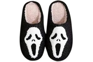 BibHoly Halloween Weihnachts Hausschuhe Halloween-Kürbis-Hausschuhe, Gruselige Halloween-Hausschuhe Rutschfeste Warme Plüschhausschuhe,Bequeme Halloween Slippers Für Drinnen