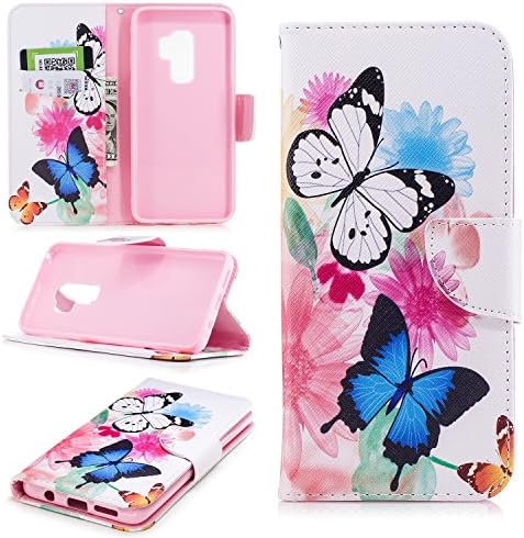 CaseLover For Galaxy S9 Plus, PU Leather Silicon TPU Inner for Samsung Galaxy S9 Plus Flip Stand Function ID Card Slots Protective Tablet Wallet Case Magnetic Smart Cover - Butterfly Flower