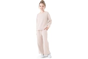 PATPAT Tuta Bambina: Completo 2 Pezzi Ragazze Tinta Unita + Pantaloni Larghi con Tasche | Abbigliamento Ragazza, Tute da Ginnastica, Jogging Set Tempo Libero Scuola Autunno Inverno, 5-14 Anni 110-164