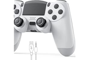 RYTM Wireless Controller for PS4, Bluetooth High Performance Gamepad, Support Dual Motor Feedback | Headphone Jack | 6-Axis Sensor | Touch Pad, Compatible with Playstation 4/Slim/Pro/Pc - White