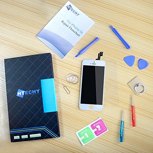 Htechy Kit de Reparaci  n de Pantalla Compatible para iPhone 5S Color Blanco Incluye Pantalla LCD Retina Cristal T  ctil de Alta Calidad y Herramientas
