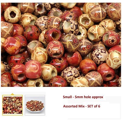 Dreadz Small Wooden Barrel Beads Ethnic Multi Mix - 5mm Hole - x 6 Bead Pack