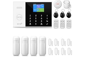 LWOHSI Sistema de Alarma de Seguridad para el hogar, Kit de Alarma WiFi+gsm con Alerta de aplicación de teléfono, Sensor de Puerta/Ventana, Control Remoto para el hogar, apartamento