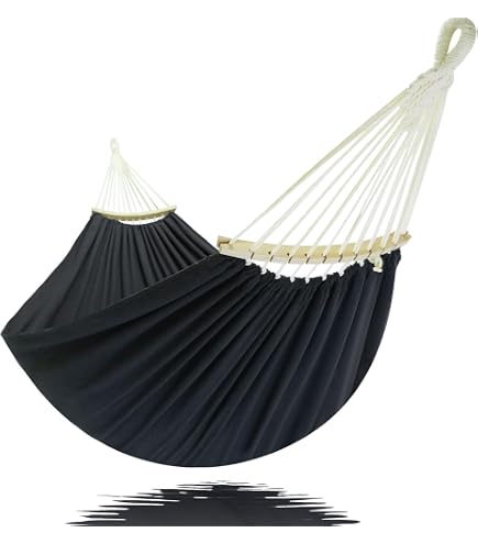 Tropilex Rope Familien-Hängematte in Schwarz mit Spreizstangen - Handgefertigte, geflochtene und wetterbeständige Netz-Hängematte - 210x140 cm, Belastbar bis 200 kg
