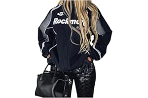 ticticlily Damen Bomberjacke College Oversized Patchwork Bedruckte Jacke 90S Vintage Racing Pailletten Reißverschluss Langarm Sweat Jacket Baseball Jacke Outwear mit Taschen Übergangsjacke