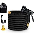 GREEN DYNASTY Expandable Garden Hose, Lightweight Gardening Flexible Leak Proof Hose Pipe, Solid Brass Fittings | 3X Expanding Flexible Latex Water Hose with Spray Nozzle | Black, 100 FT