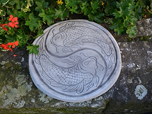 Wunderschöne chinesische japanische Trittplatte Bodenplatte Motiv: Koi aus Steinguss frostfest - 3