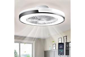 ‎SXLXQM SXLXQM Deckenventilator mit Beleuchtung, LED Deckenleuchte mit Ventilator Fernbedienung und APP 50cm Ventilator lampe decke, 6 Windstufen Leise Wohnzimmer Schlafzimmer Deckenventilator Licht Schwarz