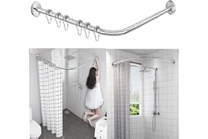 AUBWIG Tenda Doccia Binario Estensibile In Acciaio Inox A Forma Di L Vasca Da Bagno Angolo Doccia Tenda Asta Nessuna Foratura Per Negozio Di Abbigliamento Bagno(75-95cmx75-95cm)