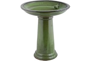 ESSCHERT DESIGN Fallen Fruits Ltd FB424 Vogeltränke aus Keramik, auf Sockel, Grün, 45 x 42 x 42 cm
