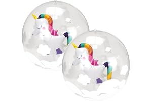 Falafoty Pelotas de Playa Hinchable, 2PCS Pelota de Playa Transparente Unicornio, Juguetes De Pelota De Piscina De Playa para Niños Adultos Juego de Agua al Aire Libre de Verano, Fiesta en Piscina