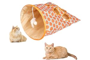 YYLFDC 1 Cat Tunnel Bag, Cat Tunnels for Indoor Cats, Collapsible Interactive Cat Drill Bag Pet Toy with Plush Ball Cat Self Interactive Toys, Suitable for Toys for Cats(Orange)