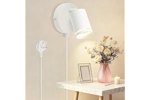 Dhqkqg Wall Light with Switch,White Plug in Wall Light for Bedroom,Plug in Wall Spot Lamps GU10,Modern Plugs-in Wall Lamp for Bedroom Reading Room Living Room Cupboard Kitchen, No Bulb