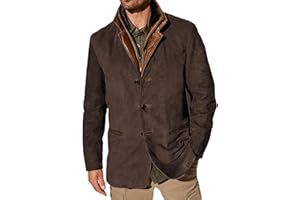 BBAUER Abrigo Blazer Retro para Hombre Chaqueta de Traje de Botonadura Simple con Cremallera de Cuero sintético de Piel sintética de Color sólido