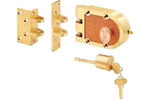 PRIME-LINE SE15361 Verrou dormant en alliage de bronze massif, laiton brossé, gâche d'angle et plate, serrure de porte monocylindre