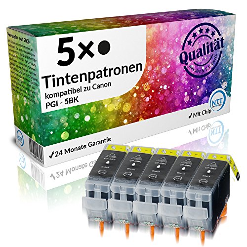 N.T.T.® 5 x Stück XL Druckerpatronen / Tintenpatronen kompatibel zu Canon PGI-5BK Schwarz / Black, Sparpack