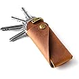 Crazy Horse Craft, Minimalist Leather Key Organiser & Holder, Classic Brown, Genuine Italian Veg-Tanned Leather Case, Keychain, Fob, Keyring, Vintage Cover, Unique Gift