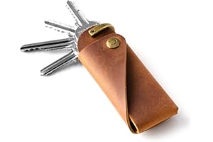 Crazy Horse Craft, Organiseur de clés minimaliste en cuir marron classique, étui en cuir italien véritable tanné végétal, porte-clés, porte-clés, couverture vintage, cadeau unique, Marron classique,