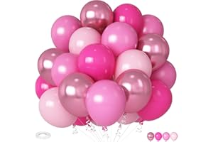 Hilavo Pink Balloons Set With Mixed Colors - 12 Inch Pastel, Metallic Latex Balloons for Girls Princess Party Wedding Baby Shower Decorations
