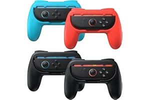 FASTSNAIL 4 Pack Grips for Nintendo Switch 2 (2025) for joycon 2, Wear-Resistant & Anti-Slip Controllers Grips Handle Kit, Holder Accessories for NS2 Joypad(Black,Black,Red,Blue)