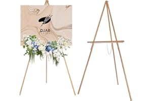 DJAR 63" Wooden Easel Stand for Sign, Dual-use Adjustable Height, Wood Floor Display Easel for Wedding, Welcome Board, Poster, Picture, Photo (Natural, 1pc)