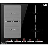 Piano cottura a induzione AMZCHEF da 60 cm con 4 zone boost flessibili, 9 livelli, funzione warm up e STOP + GO, 7400W, touch