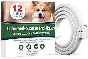 PAISTELY Collier Anti Puces pour Chien, 12 Mois De Protection Efficace, Collier Anti Tique Chien 65cm, Réglable Et Étanche, Convient Aux Chiens De Toutes Tailles (65cm)