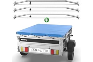 ‎TARPOFIX Tarpofix® Anhänger Plane 264 x 135 cm + 3X Planenbügel | Anhängerplane Flachplane aus PVC PLANENMATERIAL | Verstärkte Brenderup Anhänger Plane für PKW Hänger | Abdeckplane + Flachplanenbügel | Blau