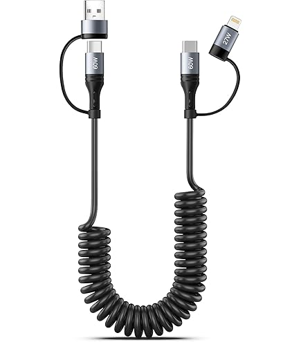 MINLU Cavo Caricabatterie Retrattile 3 In 1, 1.2m, 3A, USB-C/Micro USB/Lightning, Per IPhone, Samsung, Huawei, Pixel, Grigio - 3