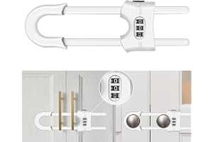 MLEPXBO Reusable Cupboard Locks, Child Safety Sliding Cabinet Lock, U Shape Adjustable 3 Digit Password Combination Locks for Kitchen Cabinets and Cupboards, Install Without Drilling or Adhesive
