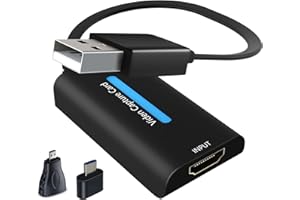 Tihokile Carte d'Acquisition Vidéo HDMI vers USB 2.0, Carte de Capture vidéo 1080P@30 FPS avec Adaptateur USB A vers USB C et Adaptateur Mini HDMI vers HDMI pour Caméscope/DSLR/Ordinateur/PS4