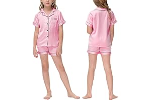 ACWOO Satynowa piżama dla dziewczynek, jedwabna piżama dla dziewczynek, z listwą guzikową, dwuczęściowa bielizna nocna, strój domowy