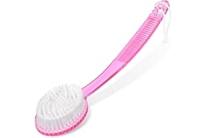 DecorRack Bath Brush with Bristles, Long Handle for Exfoliating Back, Body, and Feet, Bath and Shower Scrubber, Pink (1 Pack)