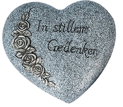 Grabdekoration: Herz mit Inschrift ‚In stillem Gedenken‘, aus Steinharz gefertigt, 23×6,2×21,3 cm, Grabdekoration Friedhof Trauer - 2