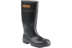 Worktough - Safety Wellington - Men's Workwear - 100% Waterproof PVC Upper - Wide Fitting, SRC Slip Resistant Work Boots - Steel Toe Cap and Midsole - Black