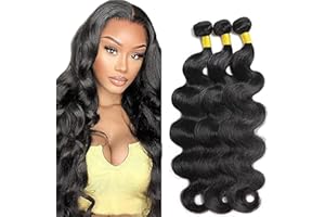 Hxxcoup Bundles Natural Black Human Hair Bundles Body Wave Extensiones de cabello humano natural Negro Extensiones pelo humano Double Weft Brazilian Virgin Human Hair Bundles Long 10 12 14 Inch