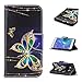 Produktbild Hülle für Samsung Galaxy J5 2016 / J510, Hancda Lederhülle Tasche Etui Flip Cover Hülle mit Kartenfach Standfunktion Muster Bunt Stoßfest Leder Handytasche Case Rundumschutz Magnet Wallet Schutzhülle für Samsung Galaxy J5 2016 / J510 [Nicht für J5 2015 / J5 2017] - Gold Schmetterling
