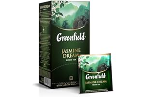 Greenfield Jasmine Dream, aromatyzowana zielona herbata z jaśminem, zielona herbata, 25 podwójnych woreczków z etykietami w woreczku foliowym (25 x 2 g), 50 g [2 sztuki]