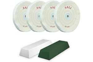 SALI 4er Set Polierscheiben für Tischschleifer 150mm Polierscheibe 50-lagig Baumwolle Inkl. Polierpaste Kompatibel mit Standard Bank Schleifern und Rotationswerkzeugen Für Metalle und Holzpolitur