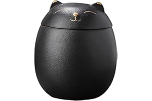 Folpus Keramik in Katzenform, Keramikurne für Asche, Andenken, Katze, 500 Ml Töpfe, Mehrzweckbehälter, mit Deckel, Handgefertigt, Schwarz